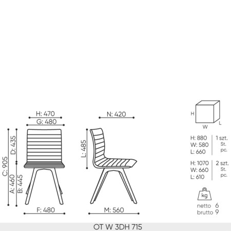 Schéma technique et dimensions chaise Orte Wood 3DH 715