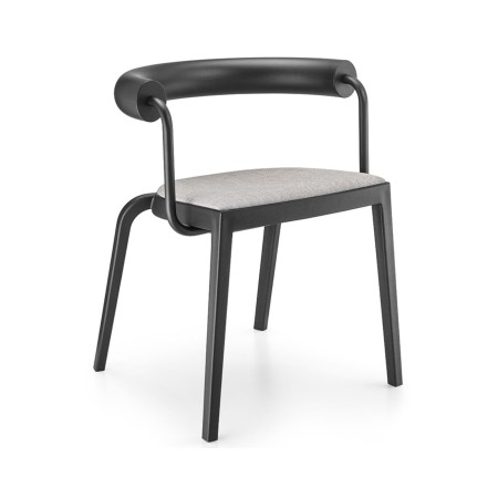 Chaise BI 20’s en plastique noir avec assise rembourrée tissu gris clair