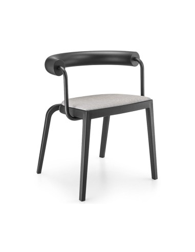 Chaise BI 20’s en plastique noir avec assise rembourrée tissu gris clair