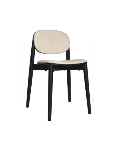 Chaise Harmo design moderne en bois avec assise tissu beige et noire