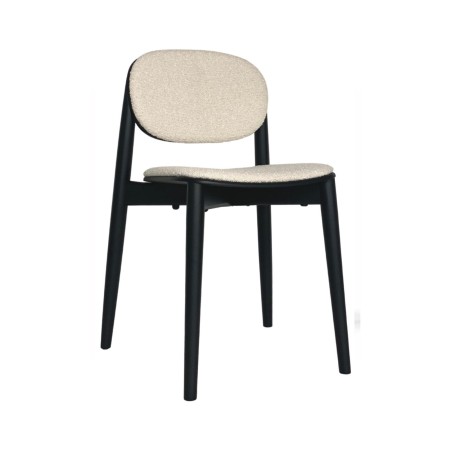 Chaise Harmo design moderne en bois avec assise tissu beige et noire