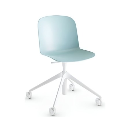 Chaise de bureau à roulettes avec assise en plastique bleu - pieds blancs Relief