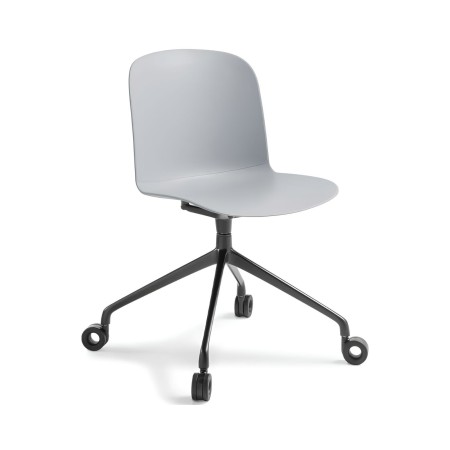 Chaise blanche minimaliste de bureau - coque monobloc en plastique confortable et pieds avec roulettes Relief