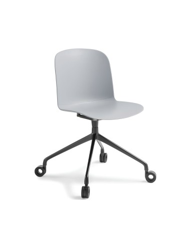 Chaise blanche minimaliste de bureau - coque monobloc en plastique confortable et pieds avec roulettes Relief