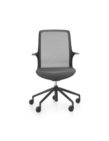 Chaise de bureau pivotante en résille respirante avec roulettes Ovidio de face