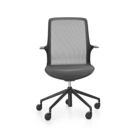 Chaise de bureau pivotante en résille respirante avec roulettes Ovidio de face