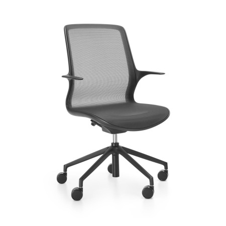 Chaise Ovidio en maille respirante pour espaces professionnels suisse avec roulettes