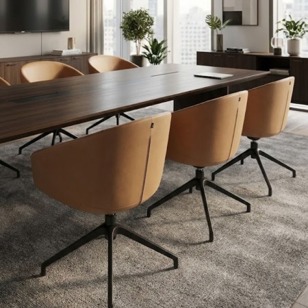 Fauteuil de réunion pivotant rembourré design Oxco en cuir brun 2