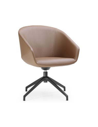 Fauteuil de réunion pivotant rembourré design Oxco en cuir brun