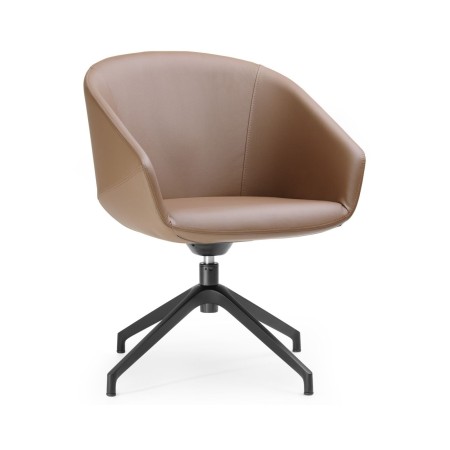 Fauteuil de réunion pivotant rembourré design Oxco en cuir brun