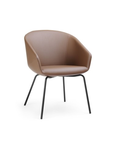 Chaise de conférence Oxco OX 215 base fixe 4 pieds en cuir brun