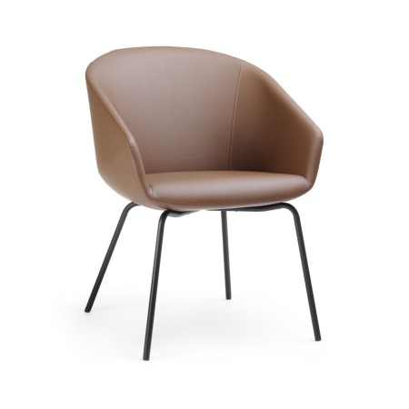 Chaise de conférence Oxco OX 215 base fixe 4 pieds en cuir brun