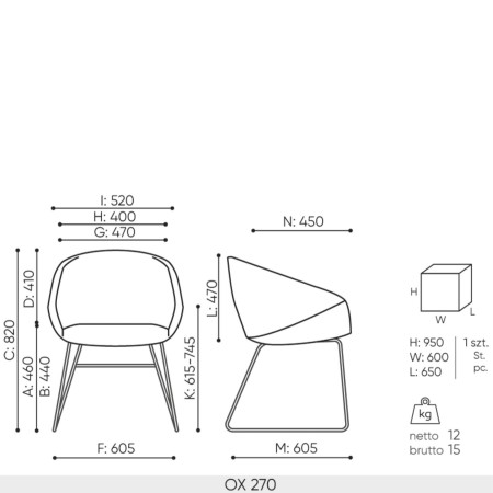 Schéma technique chaise Oxco dimensions professionnelles