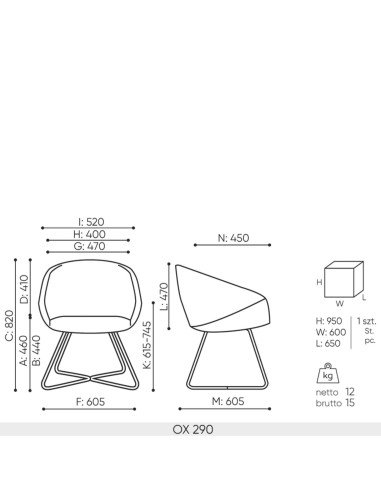 Schéma technique chaise OX 290 dimensions professionnelles