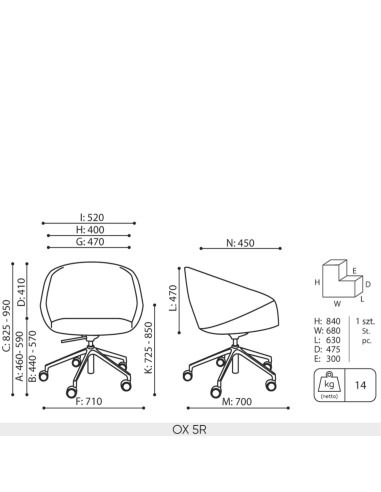 Schéma technique fauteuil OX 5R dimensions professionnelles