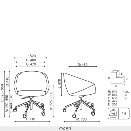 Schéma technique fauteuil OX 5R dimensions professionnelles