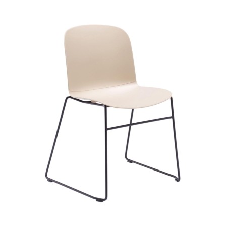 relief-sled-chaise-plastique beige-piètement-métal noir