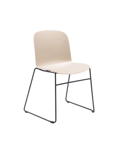 relief-sled-chaise-plastique beige-piètement-métal noir