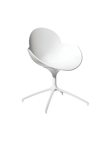 Chaise Cookie pivotante avec coque en plastique blanc et base aluminium blanche