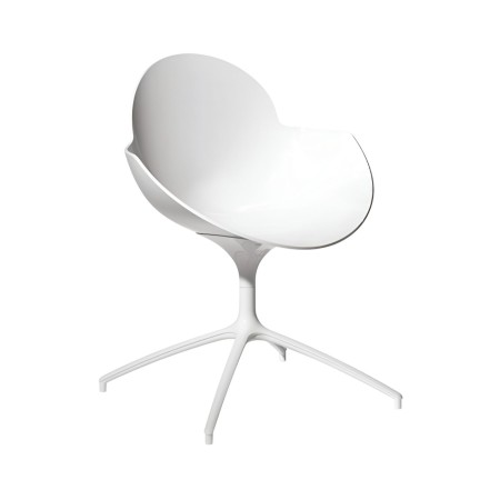 Chaise Cookie pivotante avec coque en plastique blanc et base aluminium blanche