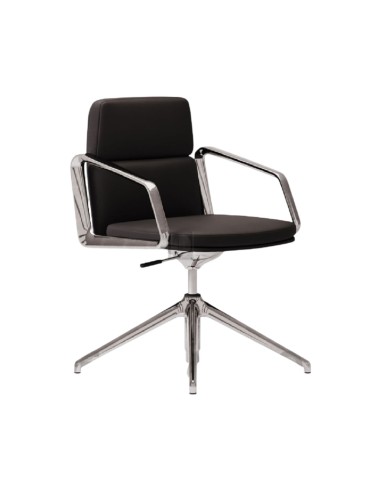 Chaise de conférence en cuir véritable pivotante avec accoudoirs - Lead