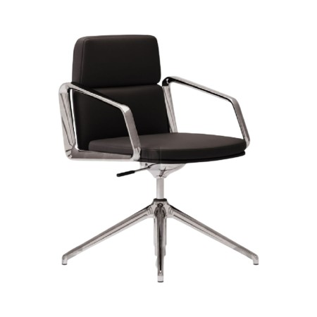 Chaise de conférence en cuir véritable pivotante avec accoudoirs - Lead