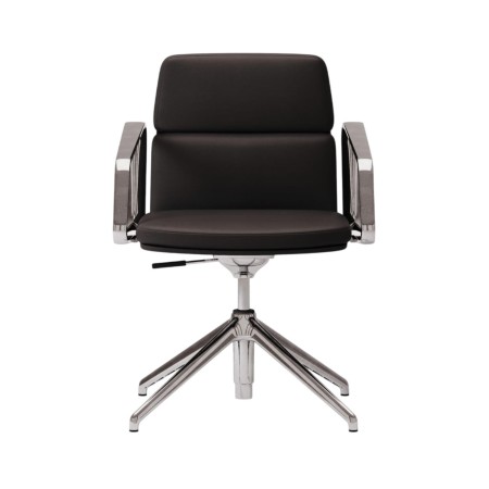 Chaise de conférence en cuir véritable pivotante avec accoudoirs - Lead