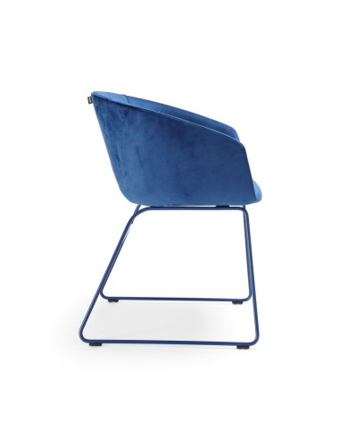 Chaise Oxco bleue en velours et métal pieds de luge pour réunions