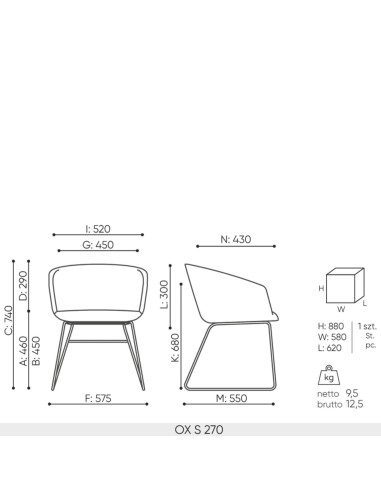 Schéma technique chaise OX S 270 dimensions