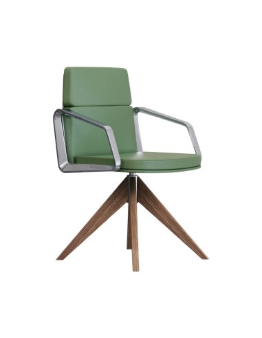 Chaise de réuion en cuir avec piétement en bois - Lead - 141 090 - Las Mobili