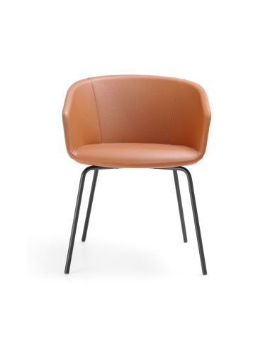 Vue de face de la chaise saumon Oxco small avec petit dossier et pieds en métal