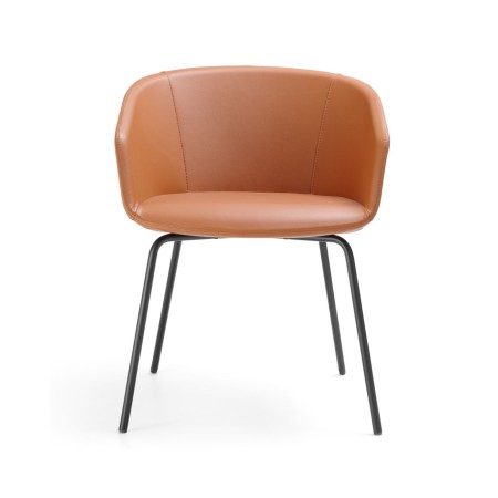 Vue de face de la chaise saumon Oxco small avec petit dossier et pieds en métal