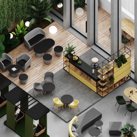 Espace collaboratif avec chaises design Oxco small confort et esthétique