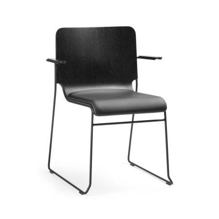 Chaise de réunion haut de gamme en bois avec accoudoirs Wei 270 noir