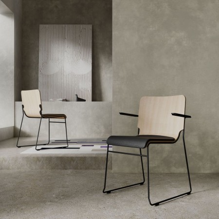 Chaise de réunion haut de gamme en bois avec accoudoirs Wei 270 noir 2