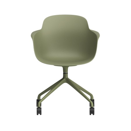Chaise Sicla verte en plastique coque ergonomique et acier avec roulettes