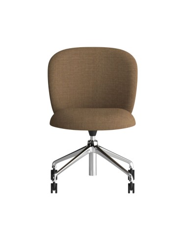 Chaise Volta au design ergonomique, piètement à cinq branches chromées avec roulettes, présentée de face – Volta