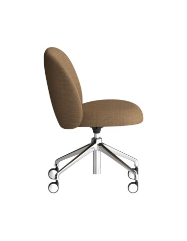 Profil de la chaise Volta avec assise confortable et dossier courbé, piètement mobile en métal brillant – Volta