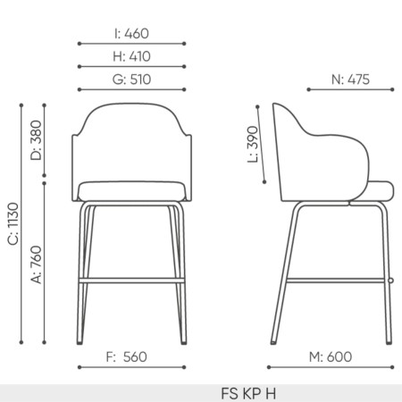 Schéma technique chaise haute FS KP H dimensions