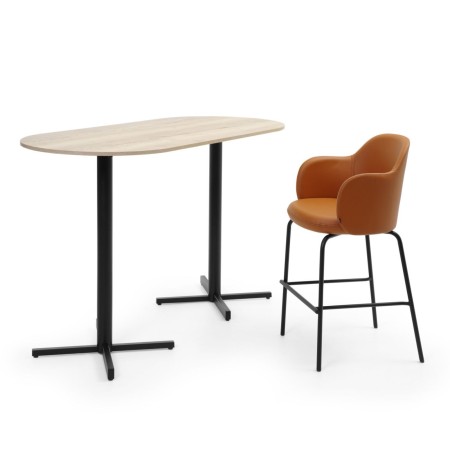 Chaise Flos pour tables hautes de travail et cafétéria en entreprise suisse assise en cuir et pieds en métal