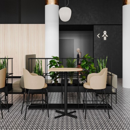 Salle de pause à Berne d'entreprise professionnelle avec chaises hautes design haut de gamme Flos en cuir