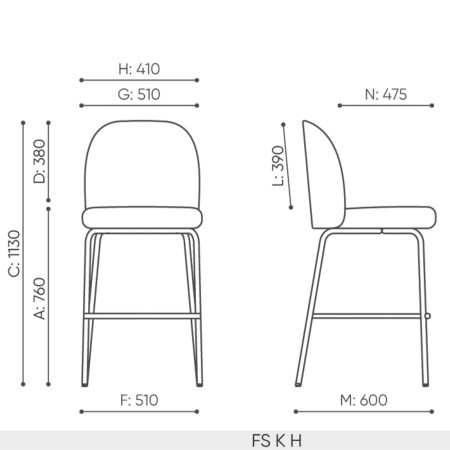 Schéma technique chaise haute FS K H dimensions
