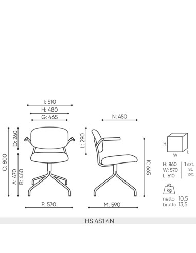 Schéma technique chaise HS 4S1 dimensions