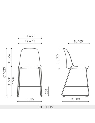 Schéma technique tabouret de bar Haali HL HN