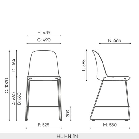 Schéma technique tabouret de bar Haali HL HN