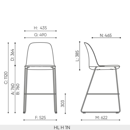 Schéma technique tabouret de bar Haali HL H dimensions