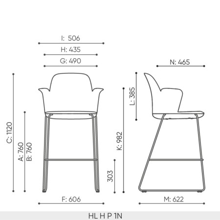 Schéma technique tabouret HL H P dimensions
