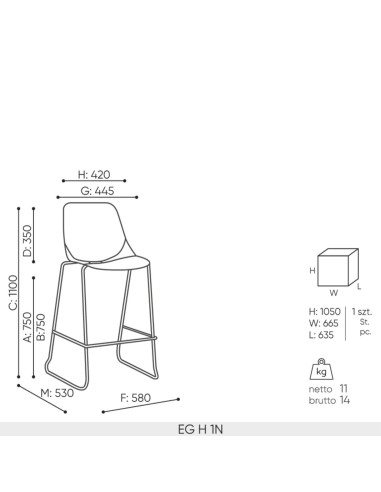 Schéma technique hocker EG H dimensions