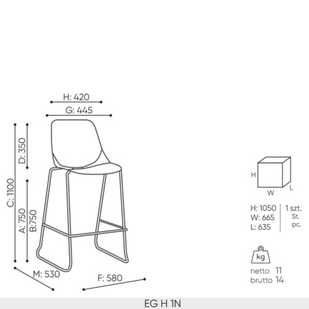 Schéma technique hocker EG H dimensions