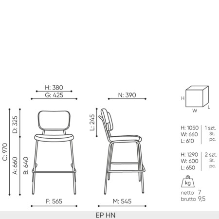 Schéma technique tabouret EP HN dimensions